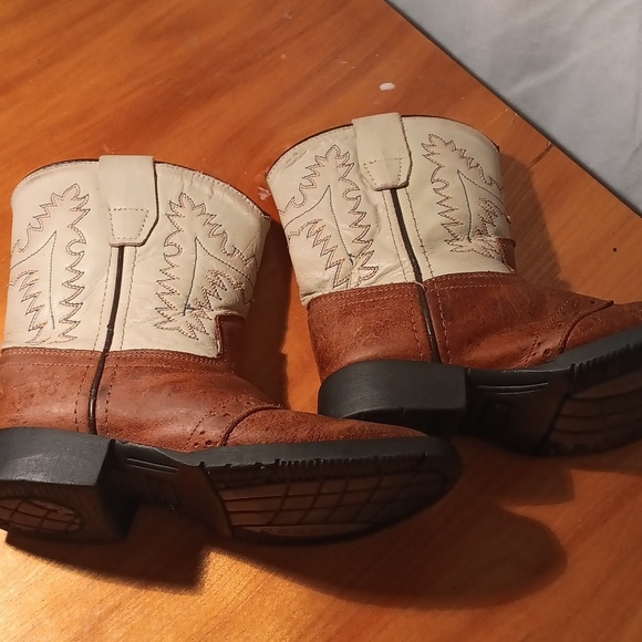Old West Kids' Cowboy Boots - Brown and Cream Toddler Size 075 - Picture 2 of 9